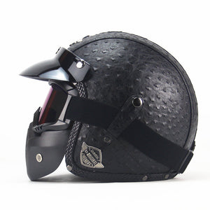 Four seasons retro helmet handmade personality retro Harley helmet motorcycle electric car 3/4 leather helmet